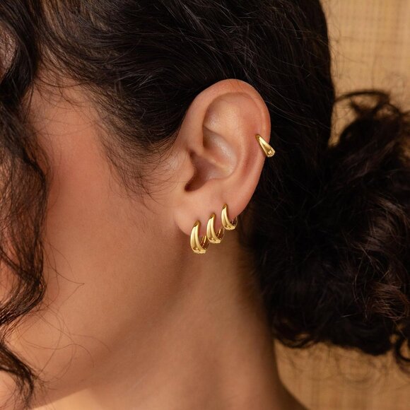 4 Pairs Small Chunky Huggie Hoop Earrings for Women - Dainty 14K Gold Plated Hyp - Picture 8 of 8